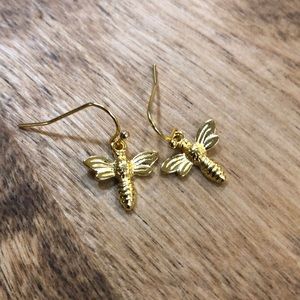 Whimsical bee gold dangle earrings